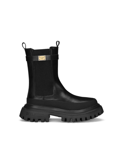 Shop Dolce & Gabbana Logo-plaque Leather Wellies In Black