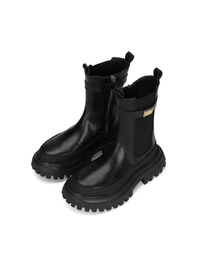 Shop Dolce & Gabbana Logo-plaque Leather Wellies In Black