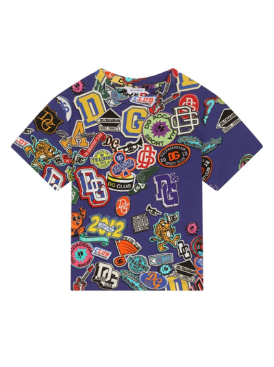 Shop Dolce & Gabbana Sticker-print Cotton T-shirt In Purple