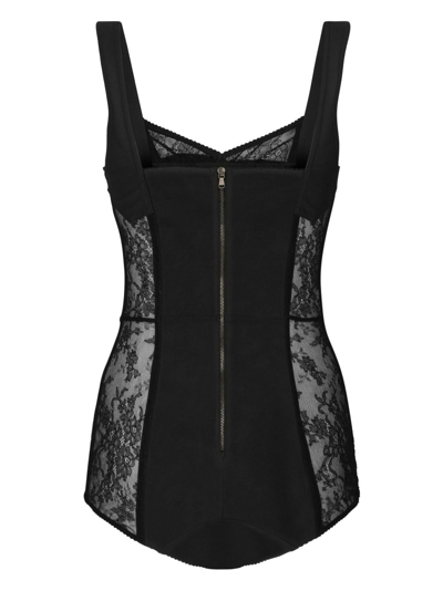 Shop Dolce & Gabbana Lace-detailing Sweetheart-neck Bodysuit In Black