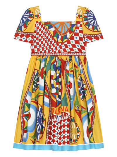 Shop Dolce & Gabbana Carretto-print Flared Dress In Yellow