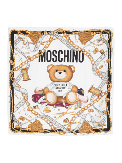 Shop Moschino Scarf With Toy Bear Print In White