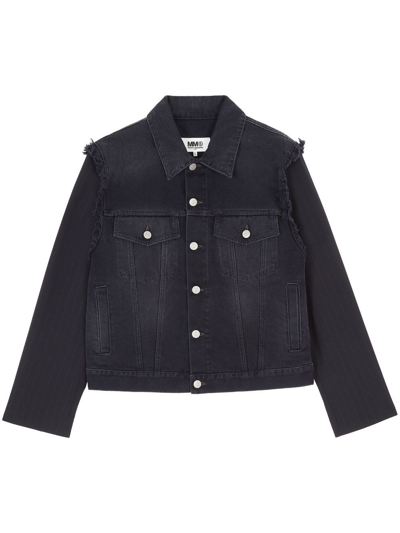 Shop Mm6 Maison Margiela Denim Jacket With Ripped Details In Black
