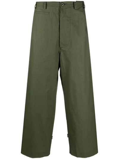 Shop Kenzo Mid-rise Cotton Wide-leg Trousers In Green