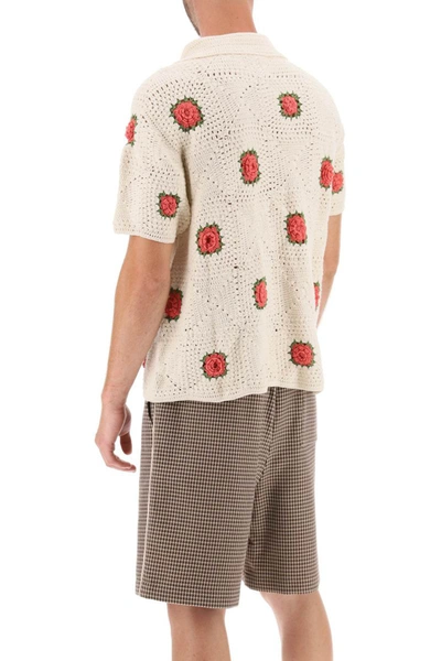 Shop Bode 'rosette' Crochet Short Sleeve Shirt In White
