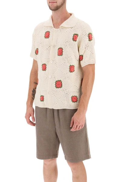 Shop Bode 'rosette' Crochet Short Sleeve Shirt In White