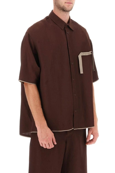 Shop Jacquemus 'la Chemise Cabri' Short Sleeve Shirt In Brown