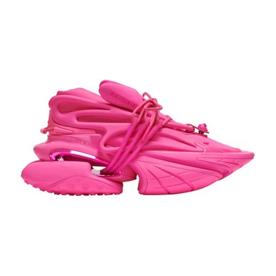 Shop Balmain Unicorn Sneakers In Neoprene And Gomato Leather In Pink