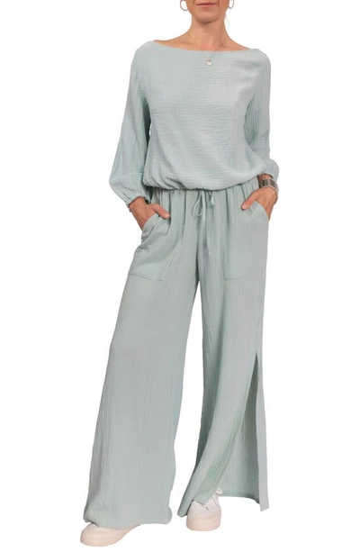 Everyday Ritual Riley Cotton Gauze Split Hem Pants In Chalcedony
