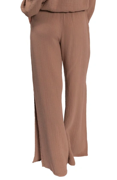 Shop Everyday Ritual Riley Cotton Gauze Split Hem Pants In Mushroom