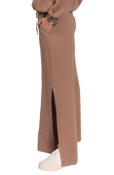 Everyday Ritual Riley Cotton Gauze Split Hem Pants In Mushroom
