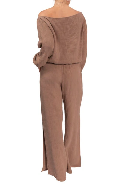 Everyday Ritual Riley Cotton Gauze Split Hem Pants In Mushroom
