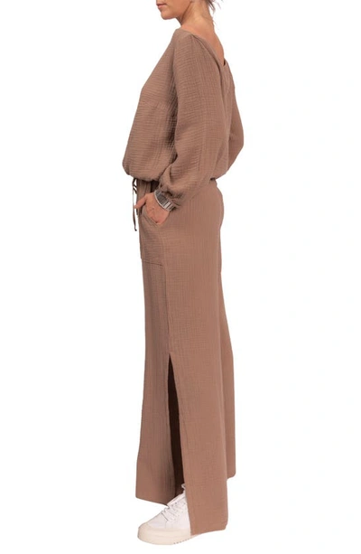 Everyday Ritual Riley Cotton Gauze Split Hem Pants In Mushroom