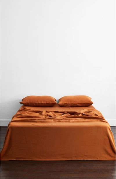Shop Bed Threads Linen Flat Sheet In Rust