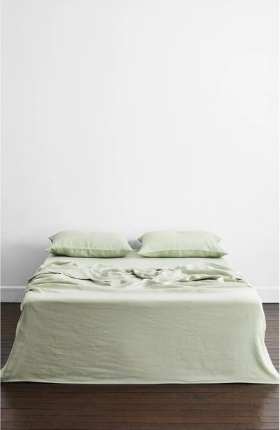 Shop Bed Threads Linen Flat Sheet In Sage