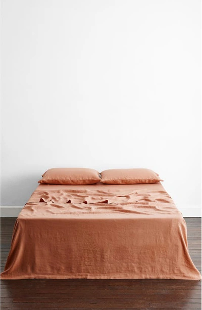Shop Bed Threads Linen Flat Sheet In Hazelnut