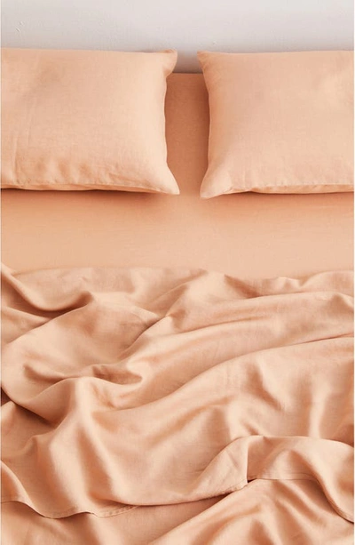 Shop Bed Threads Linen Flat Sheet In Terracotta