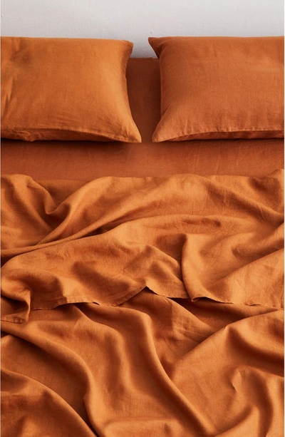 Shop Bed Threads Linen Fitted Sheet In Orange