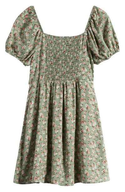 Love, Fire Kids' Floral Puff Sleeve Dress In Sage Floral