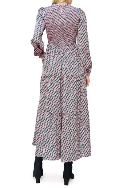 Shop Melloday Floral Long Sleeve Smocked Maxi Dress In Pink Multi