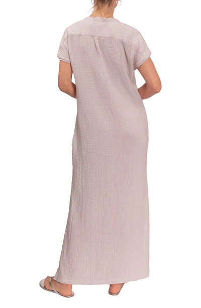 Everyday Ritual Stacey Split Neck Cotton Caftan In Light Grey