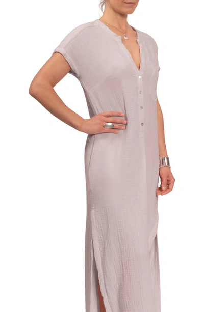 Everyday Ritual Stacey Split Neck Cotton Caftan In Light Grey