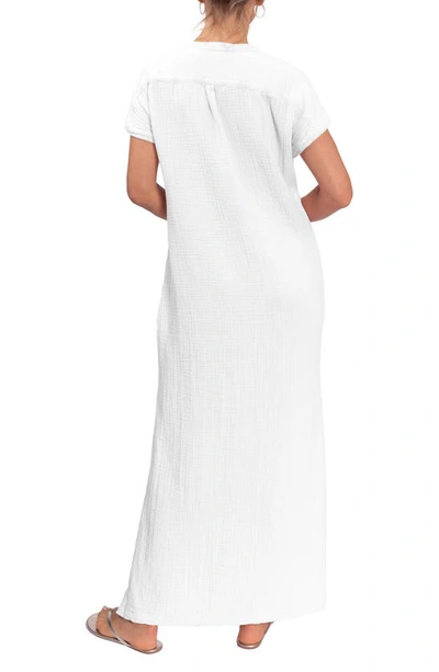 Shop Everyday Ritual Stacey Split Neck Cotton Caftan In White