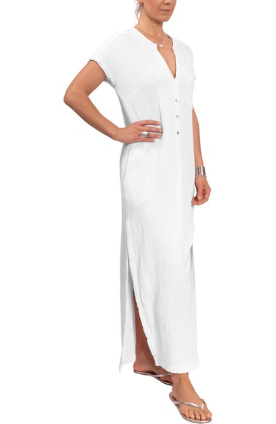 Shop Everyday Ritual Stacey Split Neck Cotton Caftan In White