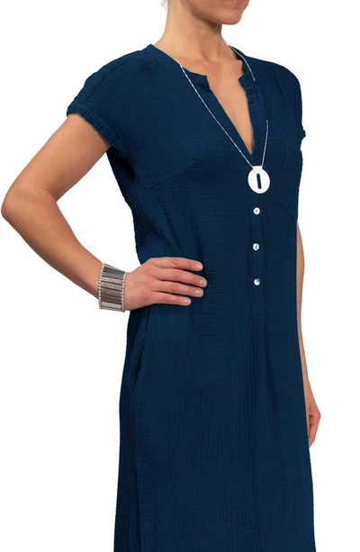 Shop Everyday Ritual Stacey Split Neck Cotton Caftan In Navy