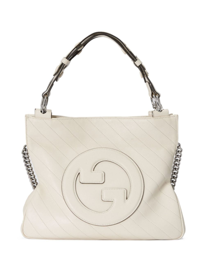 Shop Gucci White Blondie Leather Tote Bag