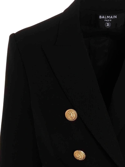 Shop Balmain Double Breast Blazer Jacket With Logo Buttons Jackets Black