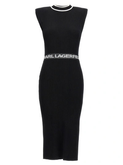 Shop Karl Lagerfeld Logo Knit Dress Dresses White/black