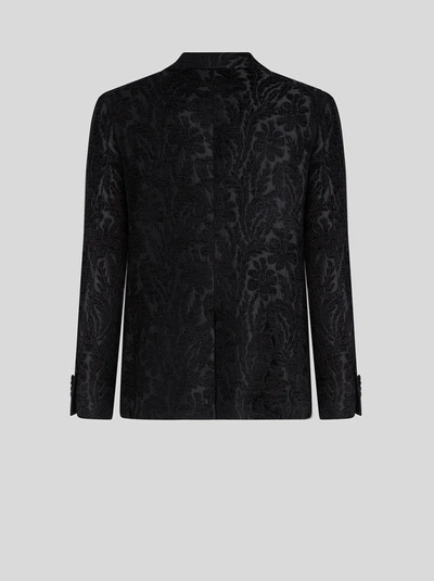 Shop Etro Floral Foliage Jacquard Jacket In Black