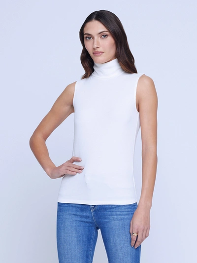 Shop L Agence Ceci Sleeveless Turtleneck In Off White