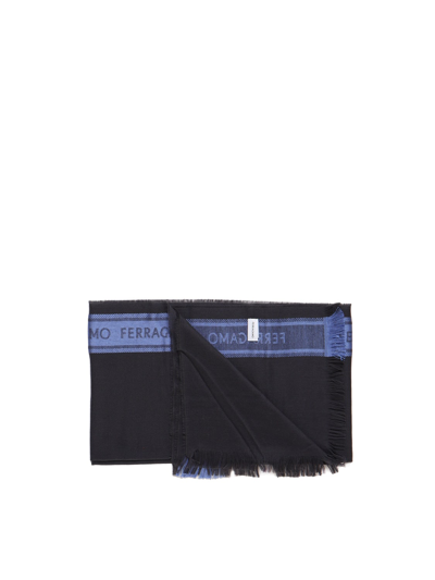 Shop Ferragamo Scarf With Lettering Logo In Blue