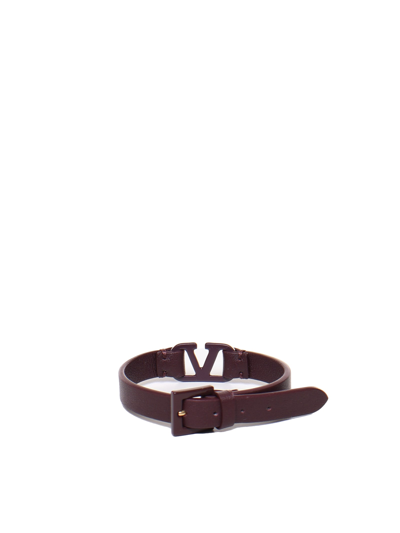 Shop Valentino Vlogo Signature Bracelet In Calfskin In Rubin