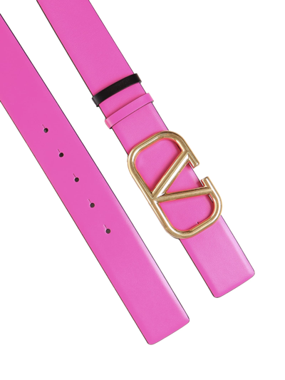 Shop Valentino Vlogo Reversible Belt In Pink Pp/black