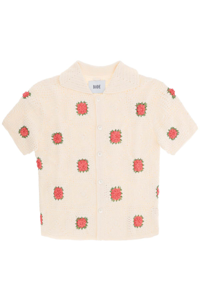 Shop Bode Rosette Crochet Short Sleeve Shirt In Pink White (white)