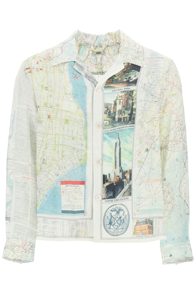 Shop Bode New York City Map Silk Shirt In Multi
