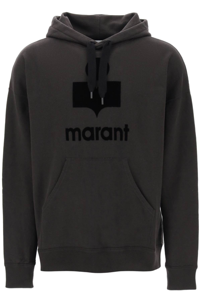 Shop Isabel Marant Miley Hoodie With Flocked Logo In Faded Black (black)