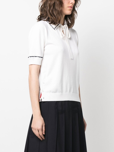 Shop Thom Browne Embroidered-detail Polo In White
