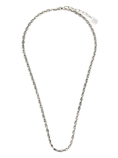 Shop Yohji Yamamoto Logo-plaque Rolo-chain Necklace In Silver