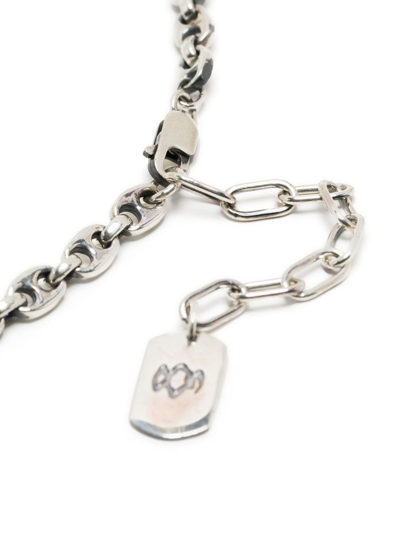 Shop Yohji Yamamoto Logo-plaque Rolo-chain Necklace In Silver