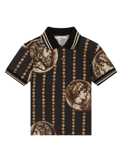 Shop Dolce & Gabbana Coin-print Cotton Polo Shirt In Brown