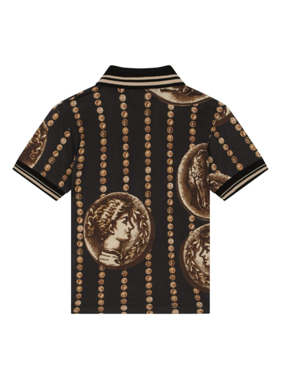 Shop Dolce & Gabbana Coin-print Cotton Polo Shirt In Brown