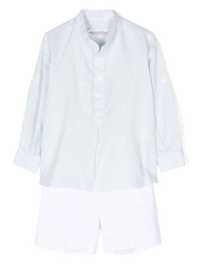 Shop Amaya Pinstriped Linen-cotton Shirt And Shorts Set In Blue