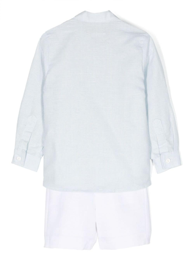 Shop Amaya Pinstriped Linen-cotton Shirt And Shorts Set In Blue