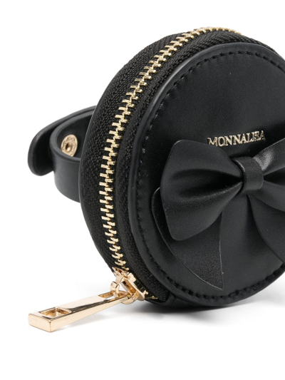 Shop Monnalisa Bow-detail Leather Wrist Bag In Black