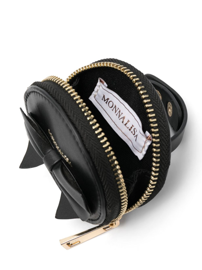 Shop Monnalisa Bow-detail Leather Wrist Bag In Black