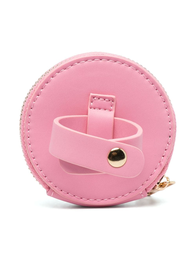 Shop Monnalisa Bow-detail Leather Wrist Bag In Pink